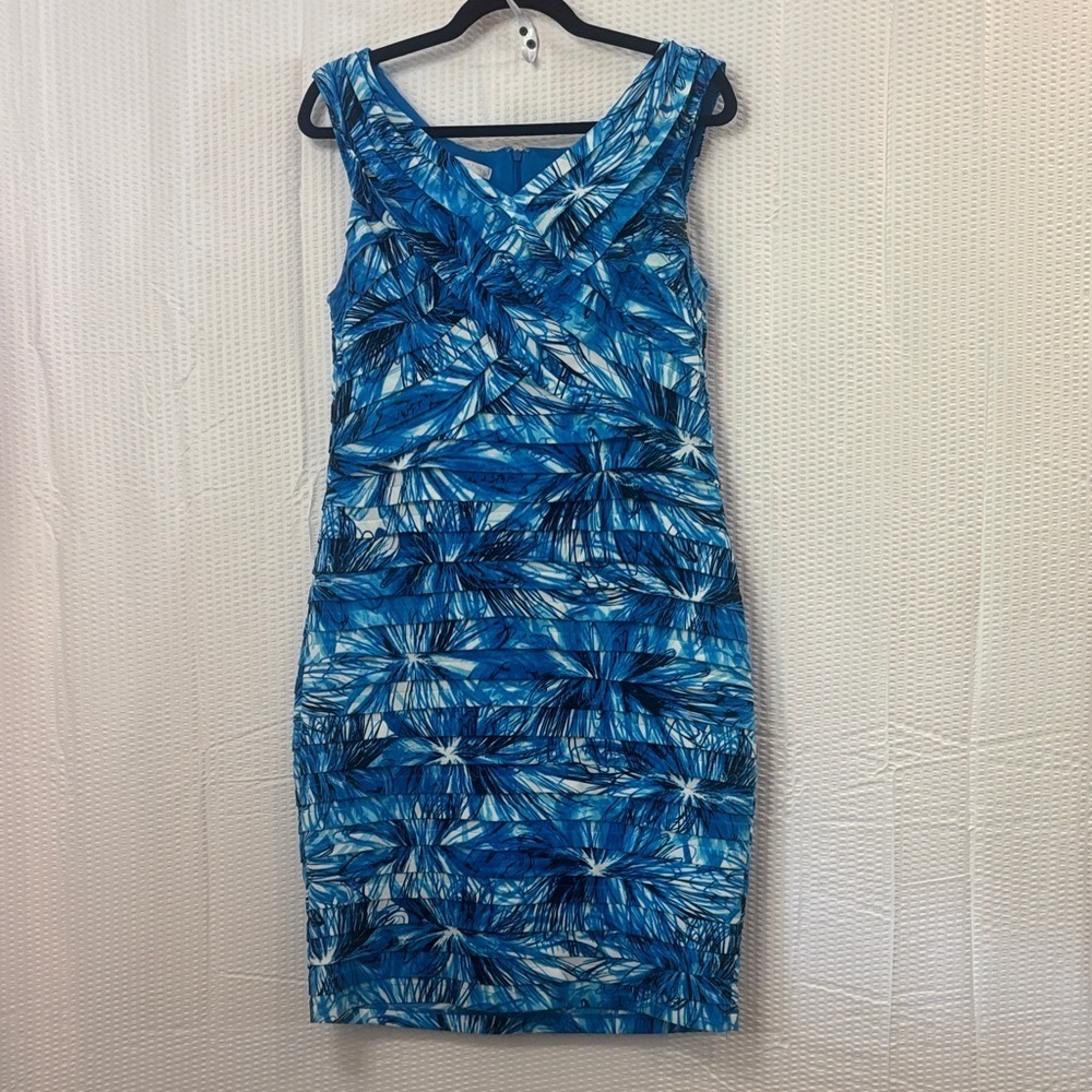 London Times Blue Tropical Print Midi Dress